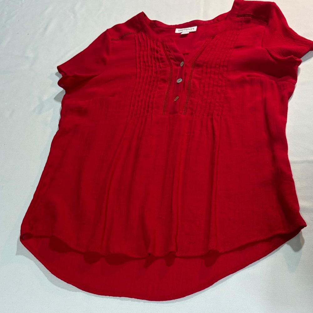 Westport Red Button-Down Blouse Large short sleeve - Picture 13 of 16